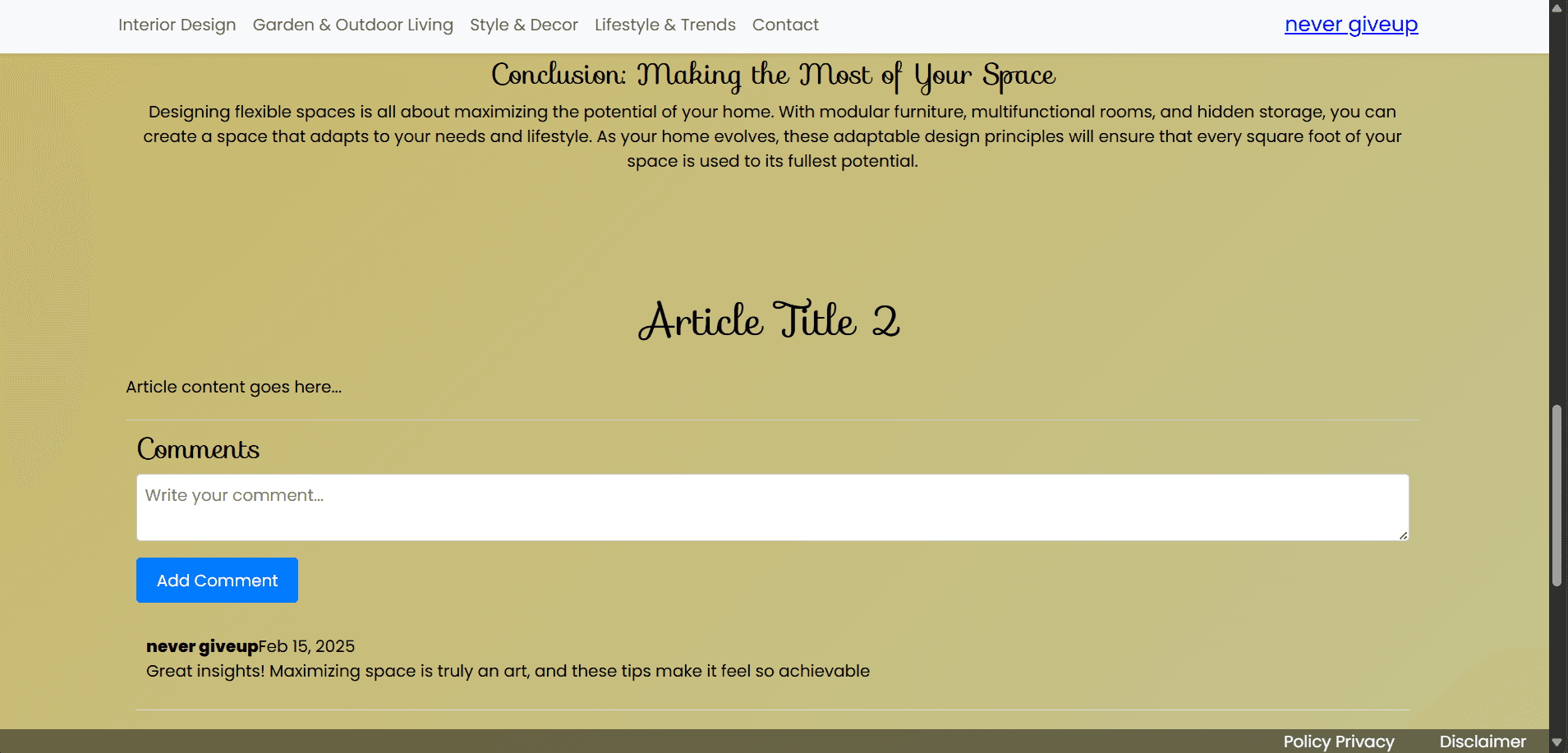 Interior Design Blog Platform